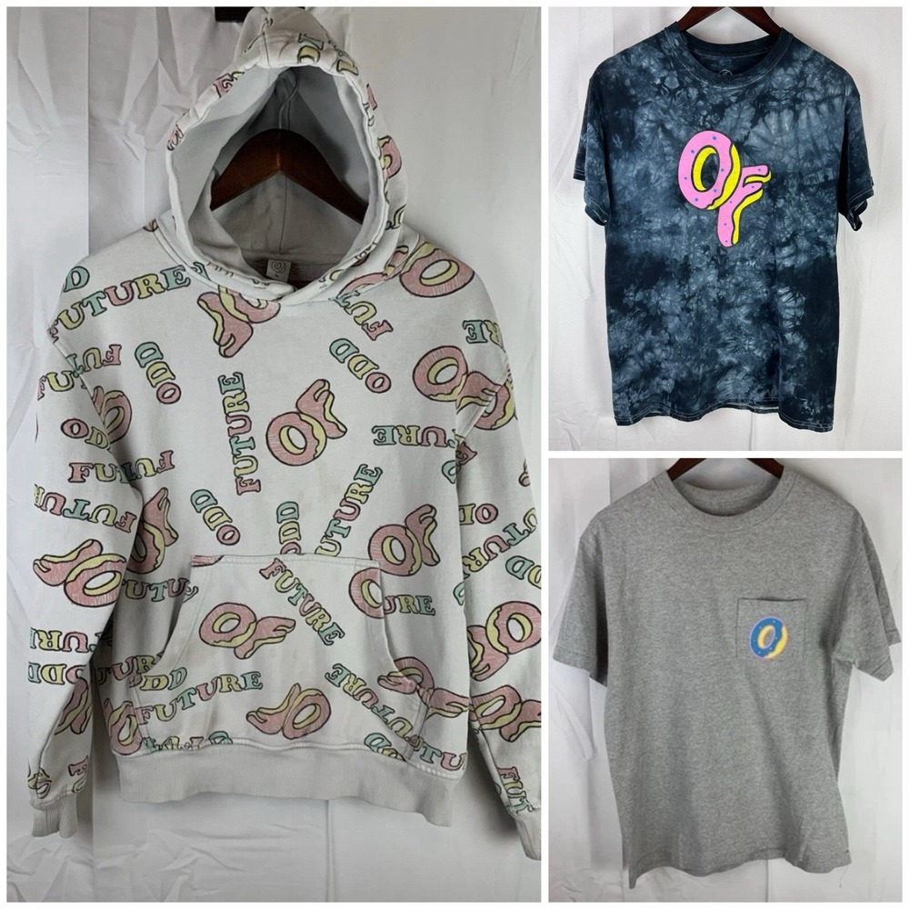 Lot ODD FUTURE OFWGKTA Donut AOP‎ Rap Hoodie Sweatshirt Medium w/ 2 T-Shirts